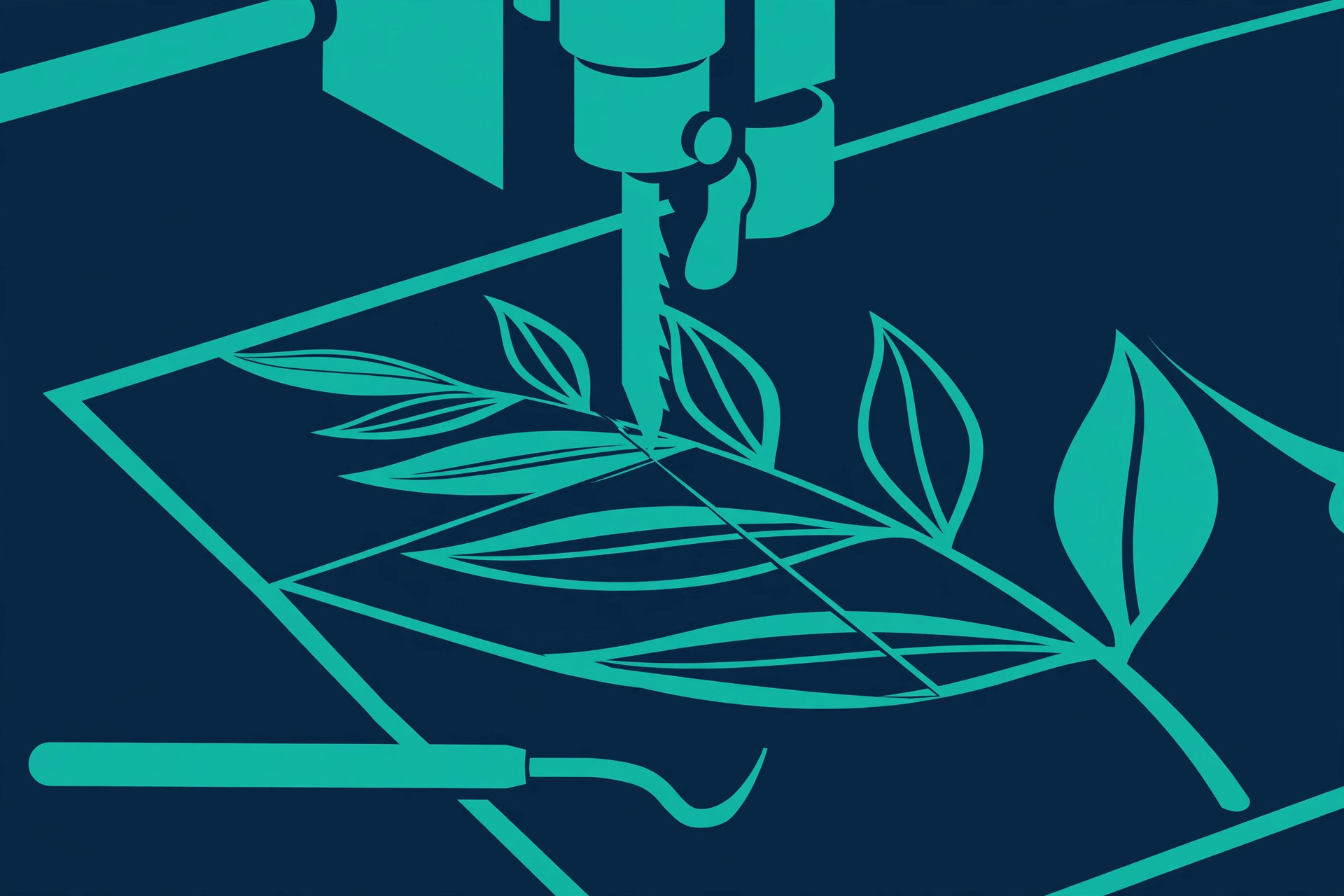 Close-up of a cutting machine blade cutting a vinyl decal design