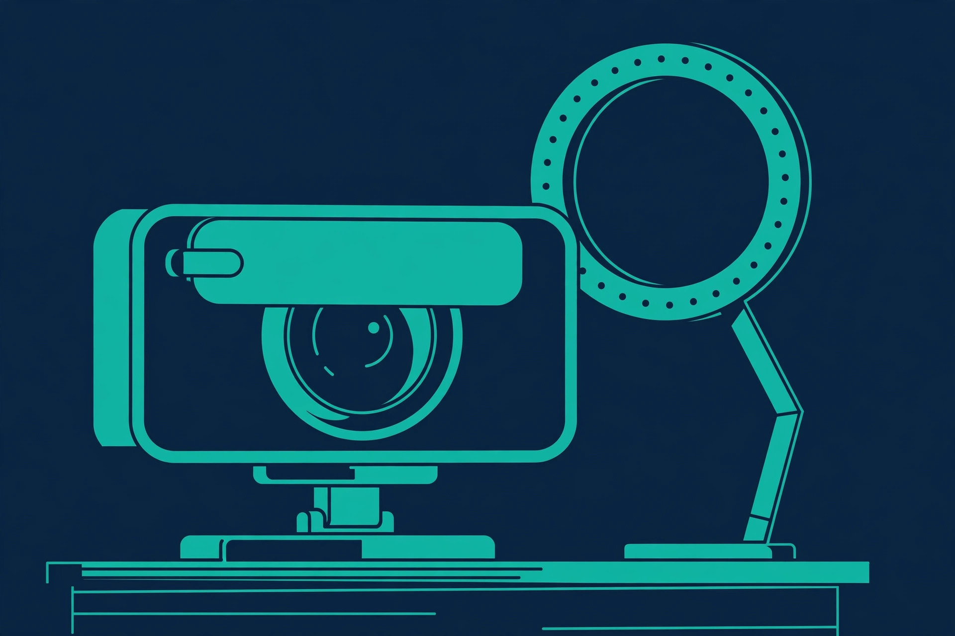 Close-up of a webcam lens with privacy shutter on a desk